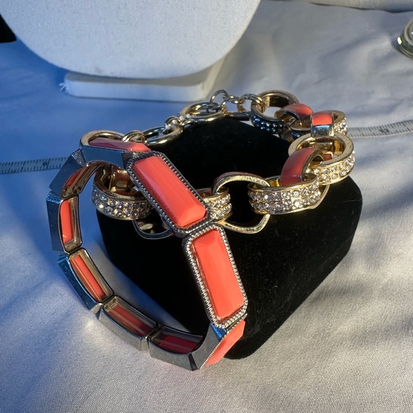 Two Goldtone bracelets with rhinestones and salmon orange colors - Picture 6 of 6